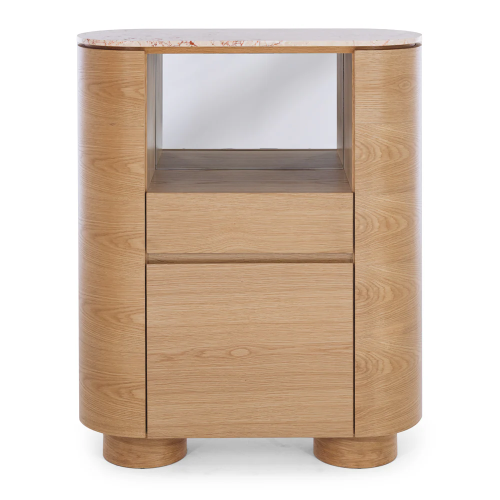 AKITA NATURAL OAK BAR CABINET - TURKISH ROSE TOP