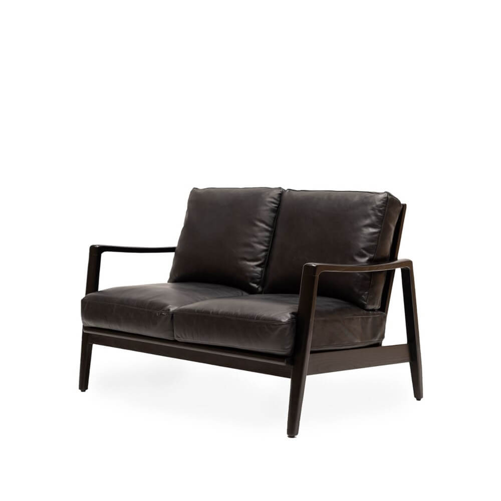 REID 2 SEATER BLACK LEATHER-BLACK FRAME - Image 3
