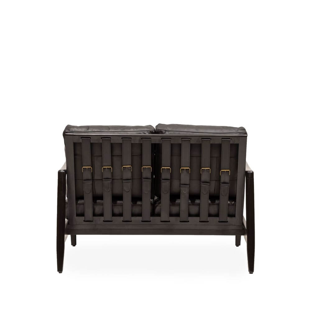 REID 2 SEATER BLACK LEATHER-BLACK FRAME - Image 2