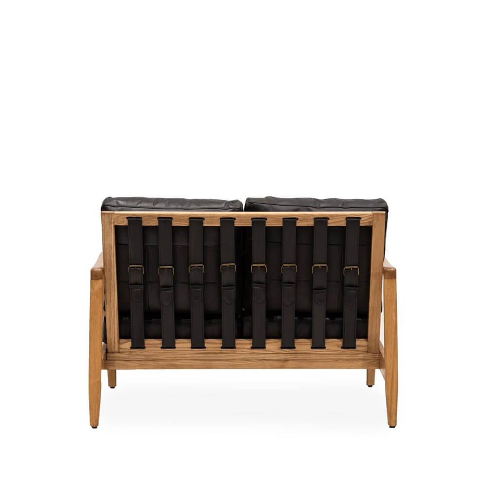 REID 2 SEATER BLACK LEATHER-NATURAL FRAME - Image 3