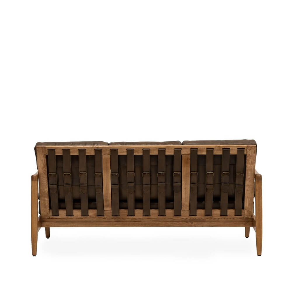 REID 3 SEATER LEATHER BROWN-NATURAL FRAME - Image 3