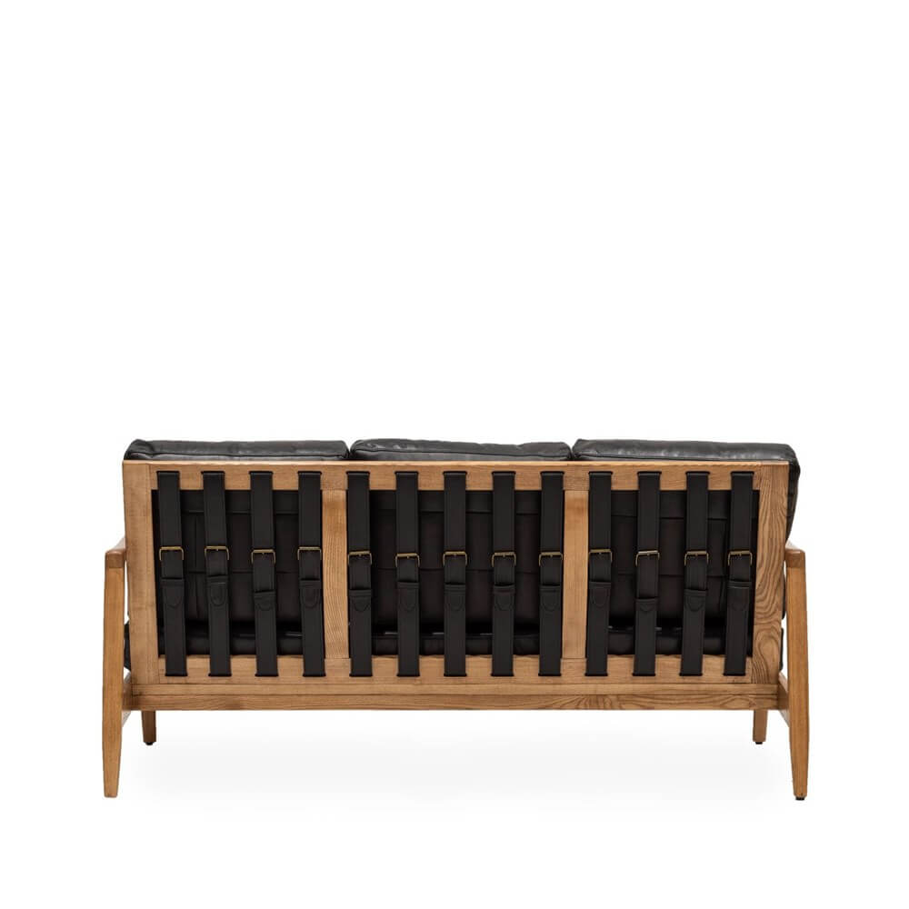 REID 3 SEATER LEATHER BLACK-NATURAL FRAME - Image 3